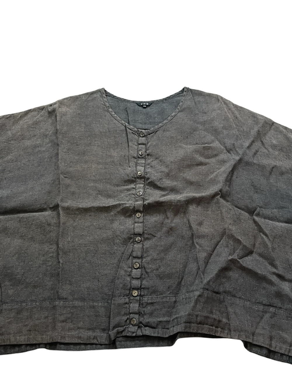 VIVID Womens Charcoal Button-Front 100% Linen Blend Top XXL 2X Plus Lagenlook